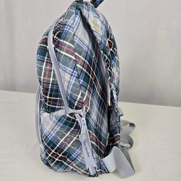 Vera Bradley Essential Compact Quilted Plaid Campus Backpack Snowy Grey Blue - Picture 3 of 9